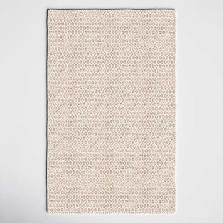 Midford Geometric Hand-Woven Flatweave Wool Beige Area Rug