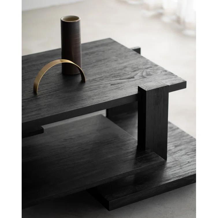 Teak Rectangular Transitional Coffee Table with Varnish Finish