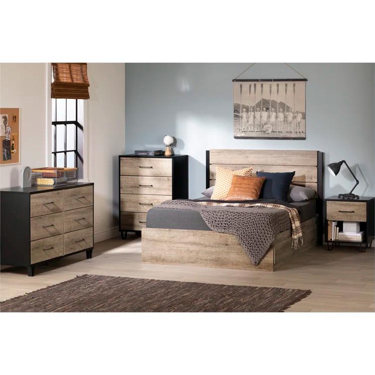 Arlen 1-Drawer Nightstand Weathered Oak and Matte Black