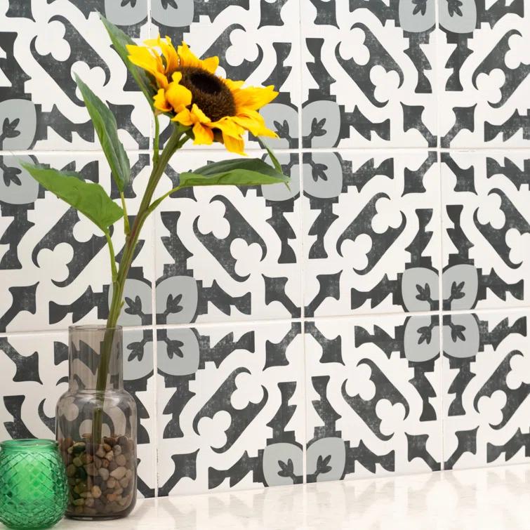 Amara 8" x 8" Encaustic Look Matte Porcelain Floor & Wall Tile