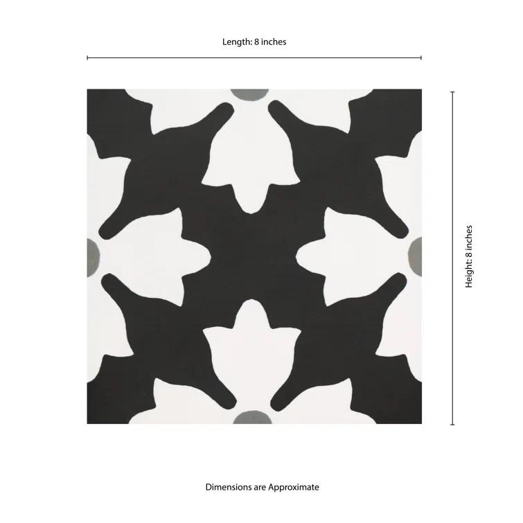 Amara 8" x 8" Encaustic Look Matte Porcelain Floor & Wall Tile