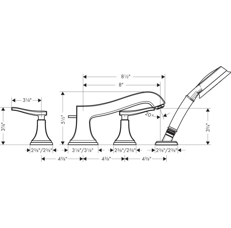 Hansgrohe Metropol Classic 4-Hole Roman Tub Set Trim with 1.8 GPM Handshower Trim Set Only