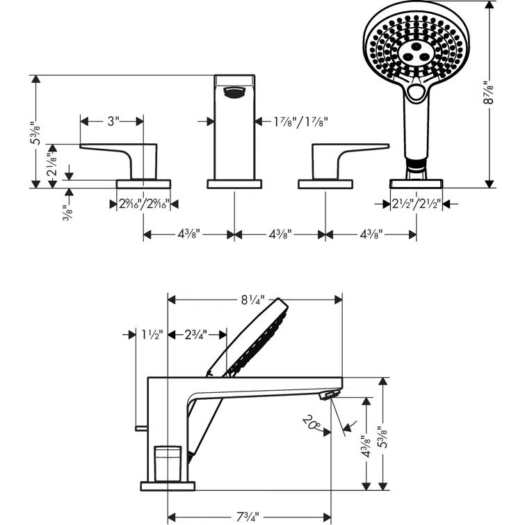 Metropol 4-Hole Roman Tub Set Trim With Lever Handles and 1.75 GPM Handshower Trim Set Only