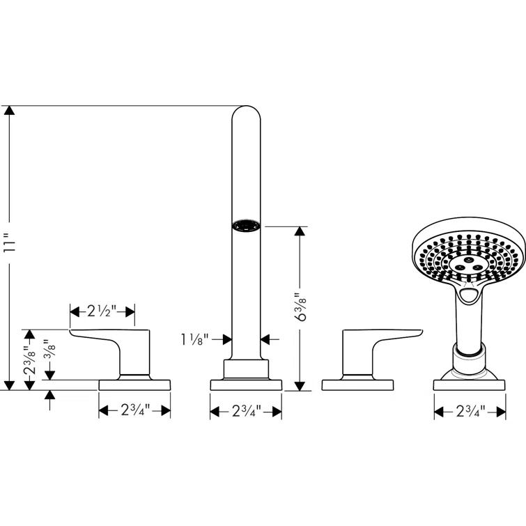 Citterio M 2 Handle Bathroom Roman Tub Faucet with Diverter