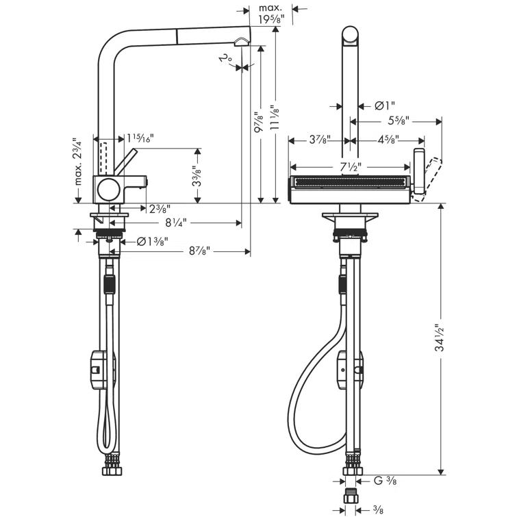 Aquno Select Kitchen Faucet with L-Shape 2-Spray Pull-Out Spout, 1.75