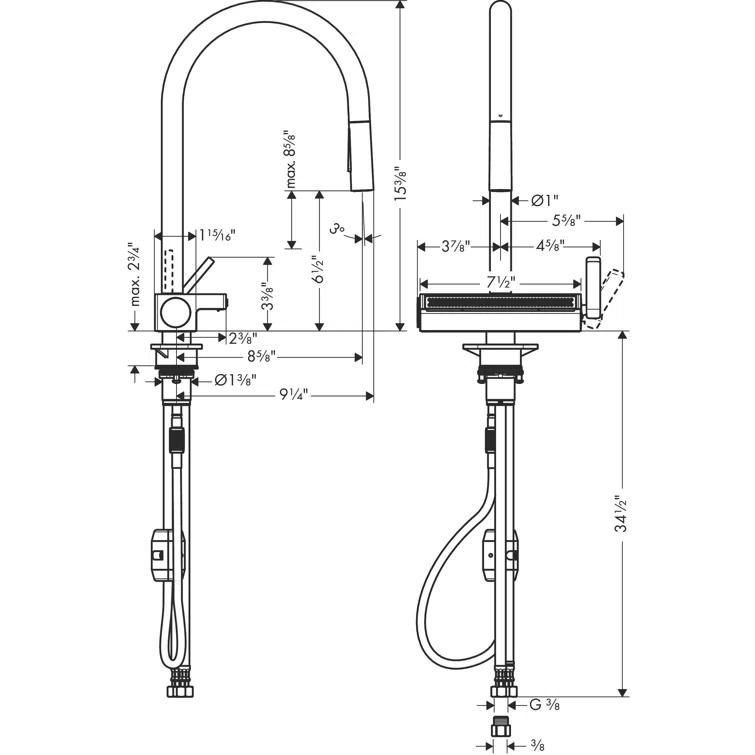 Aquno Select 3-Spray Kitchen Faucet with Pull-Down Spout, 1.75