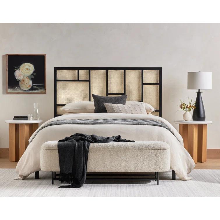 Contemporary White Upholstered Storage Bench with Iron Frame