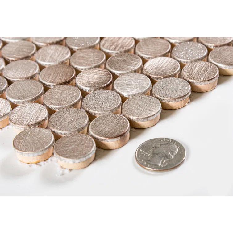 Orb 3/4" Metal Penny Round Mosaic Tile Shower Wall, Kitchen Backsplash and Wall Tile