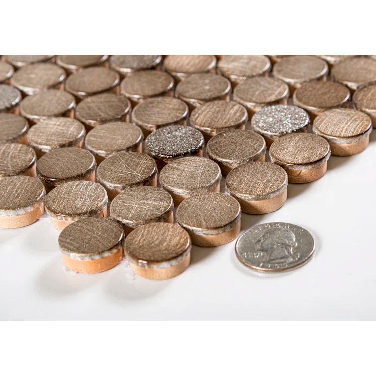 Orb 3/4" Metal Penny Round Mosaic Tile Shower Wall, Kitchen Backsplash and Wall Tile