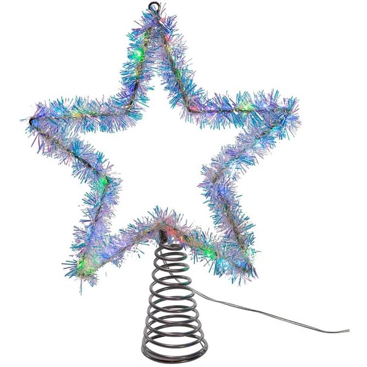 Kurt Adler 12.2 Inch Tinsel Star Tree Topper with RGB LED Lights