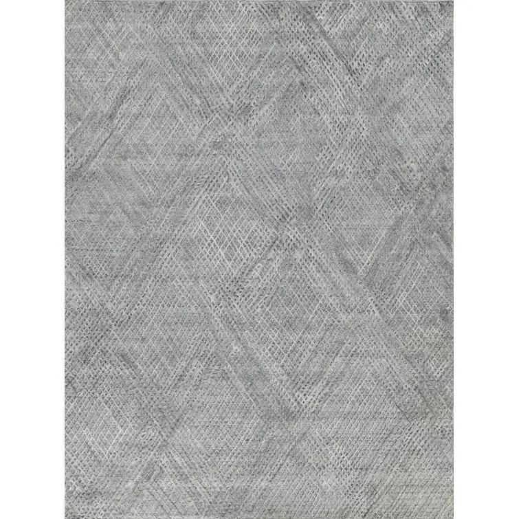 Rectangle Crescendo Hand Loomed Synthetics Area Rug in Silver