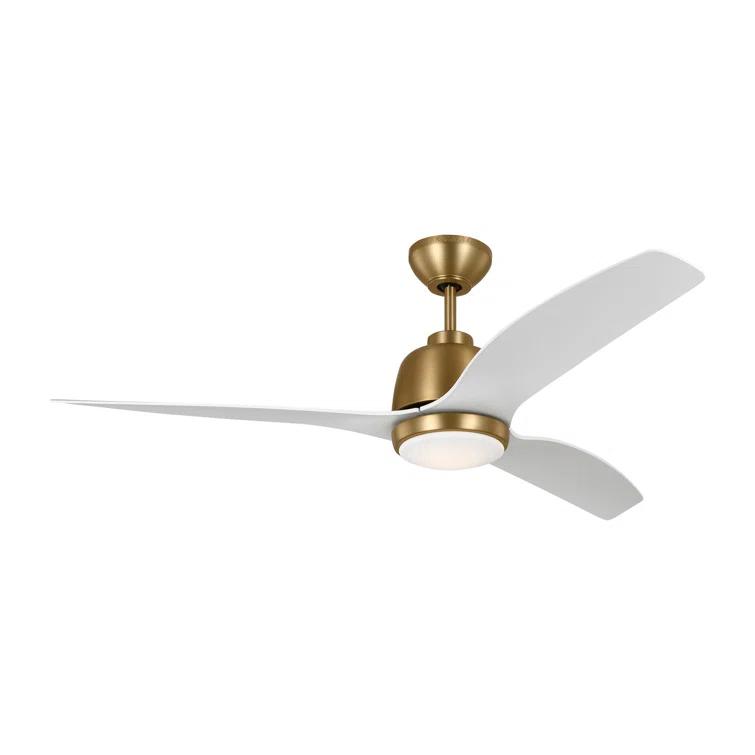 Avila 54" Satin Brass Ceiling Fan with Matte White Blades and LED Light