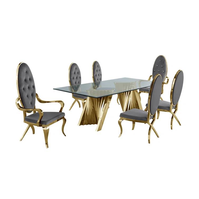 - Person Glass Top Double Pedestal Dining Set