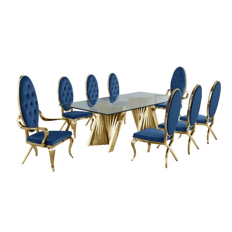 - Person Glass Top Double Pedestal Dining Set