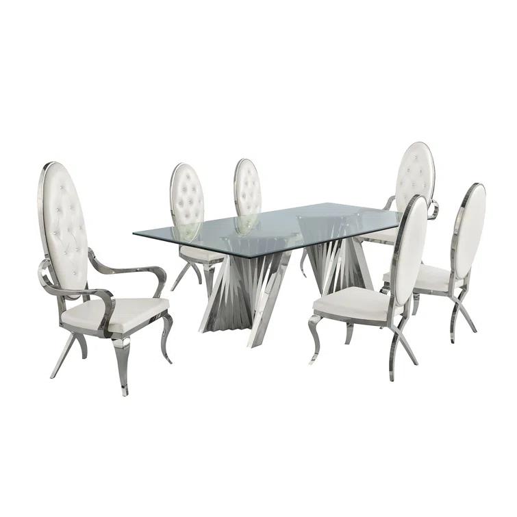 - Person Glass Top Double Pedestal Dining Set