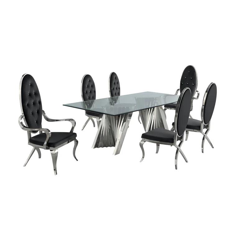 - Person Glass Top Double Pedestal Dining Set