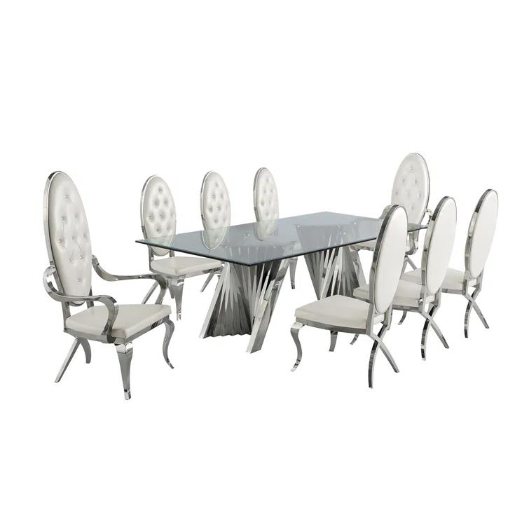 - Person Glass Top Double Pedestal Dining Set