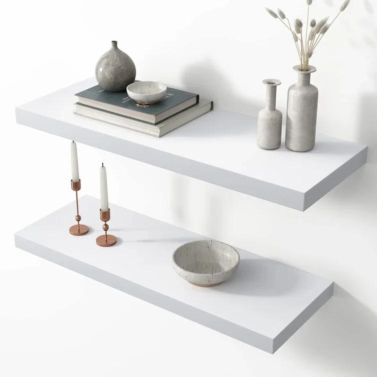 Latitude Run® Elbur 23.6 Inch Wide Wood Floating Shelves, Wall Shelf Display Shelves for Bathroom/Kitchen/Bedroom/Living Room (Set of 2)