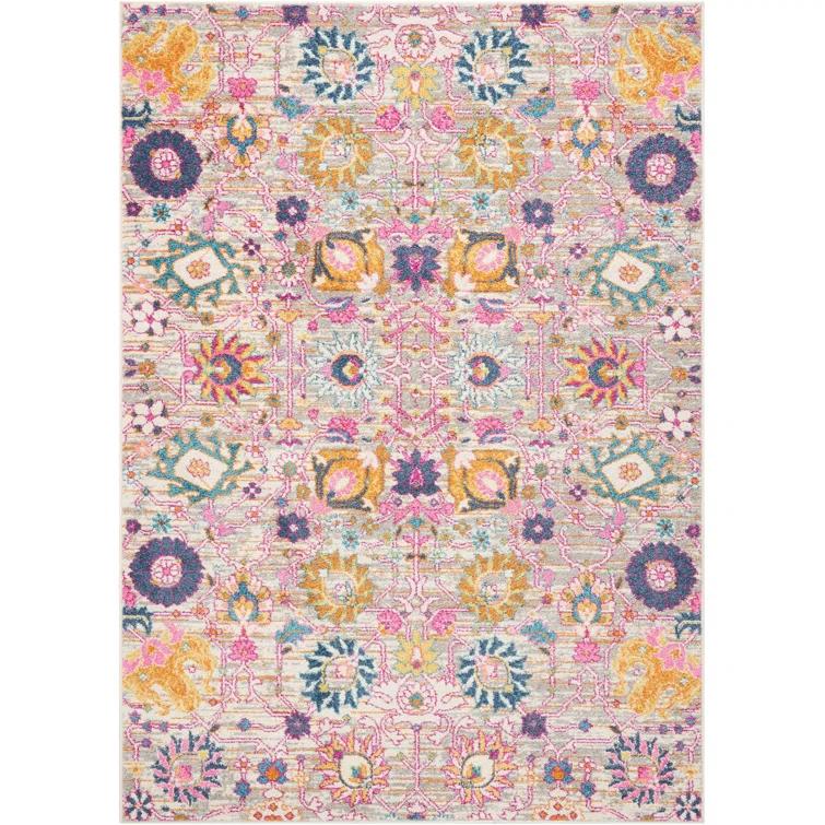 Bungalow Rose Rectangle Passion Floral 6'7" x 9'6" Area Rug in Pink