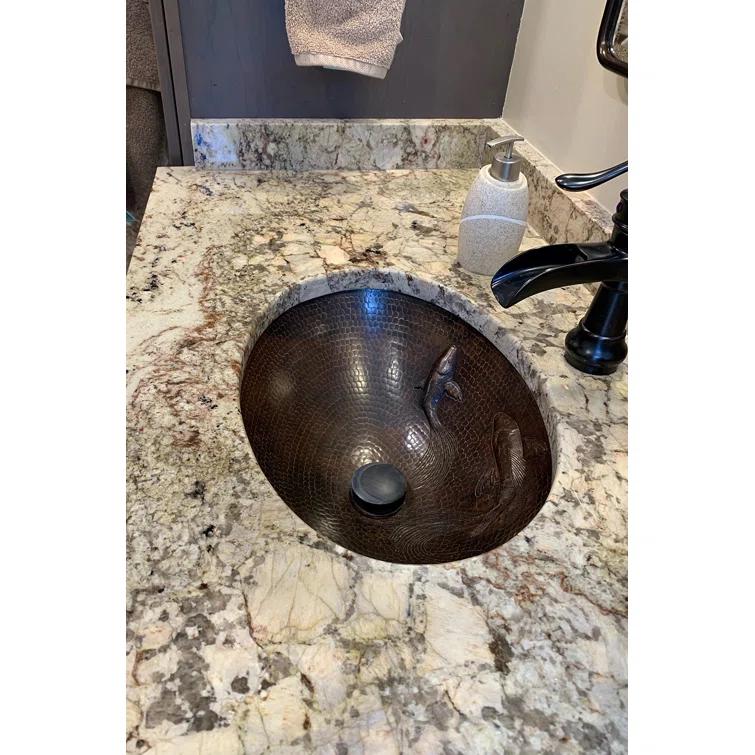 19" Oval Under Counter Hammered Copper Bathroom Sink with Koi Fish Design