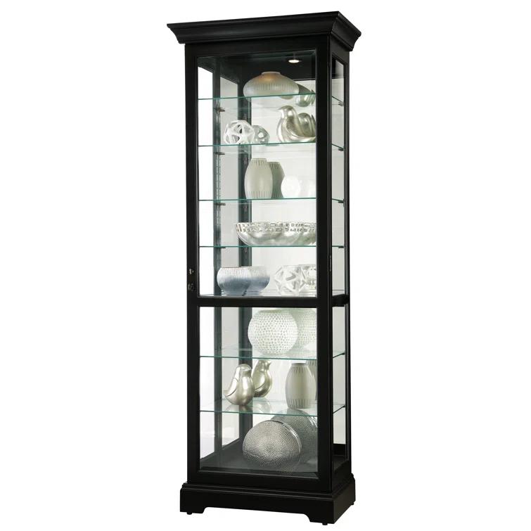 Greyleigh™ Flagg Lighted Gallery Style 5 Shelf Curio Cabinet in Onyx Black