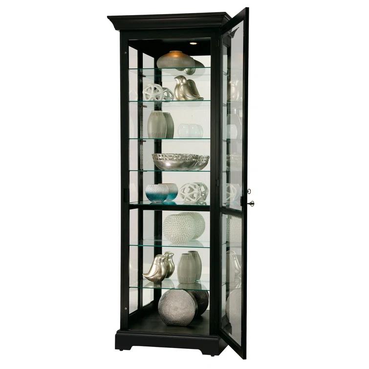 Greyleigh™ Flagg Lighted Gallery Style 5 Shelf Curio Cabinet in Onyx Black