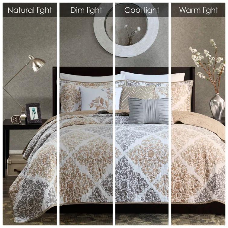 Madison Park 6 Piece Printed Quilt Set with Throw Pillows