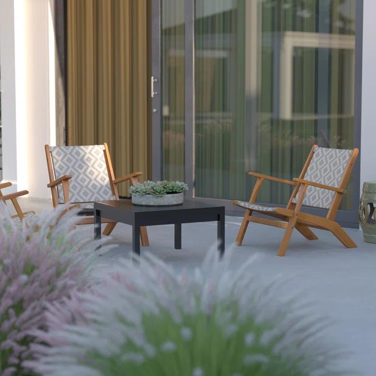 Balkene Home Patio Sense Vega Natural Stain Chair ,Acacia Wood Construction ,Woven Web Seat- Navy Blue Cording