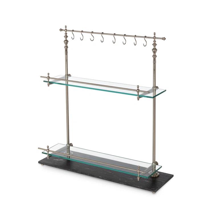 Black Marble and Iron Two-Shelf Bistro Rack