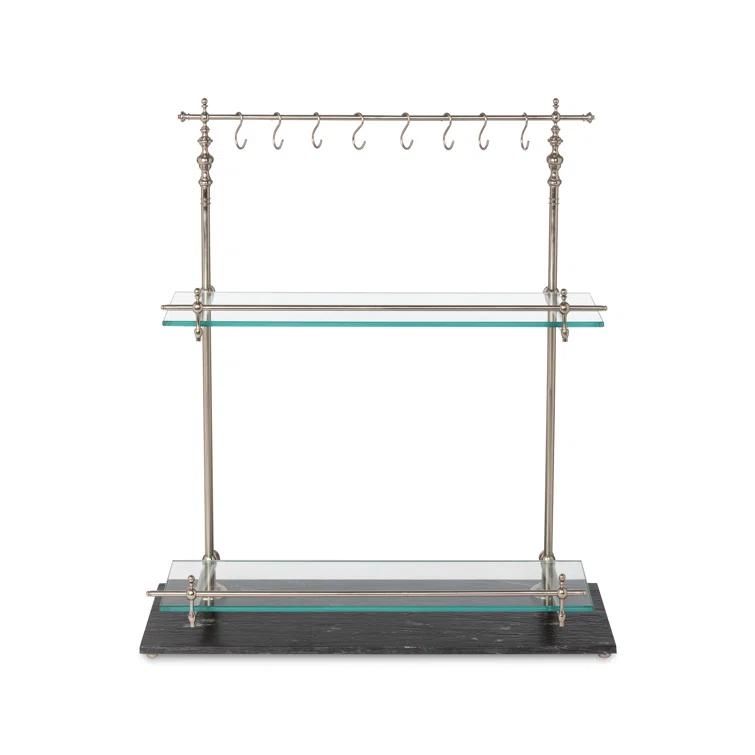 Black Marble and Iron Two-Shelf Bistro Rack