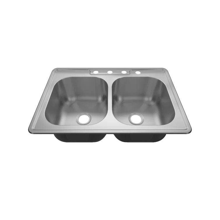 Sinber 33" x 22" Drop In Double Bowl Kitchen Sink with 18 Gauge 304 Stainless Steel Satin Finish