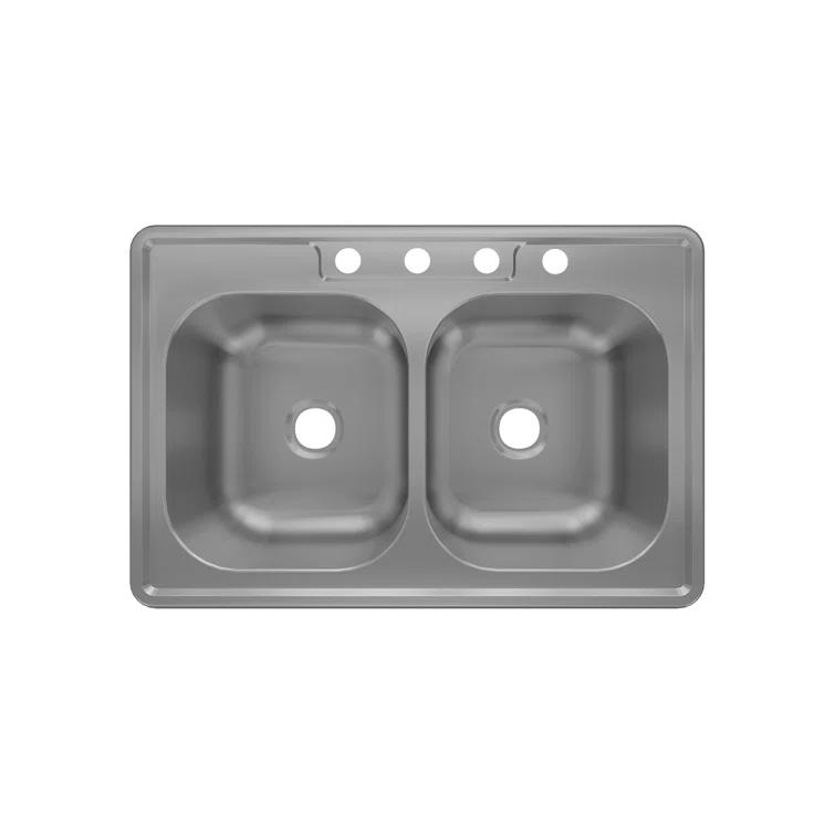 Sinber 33" x 22" Drop In Double Bowl Kitchen Sink with 18 Gauge 304 Stainless Steel Satin Finish