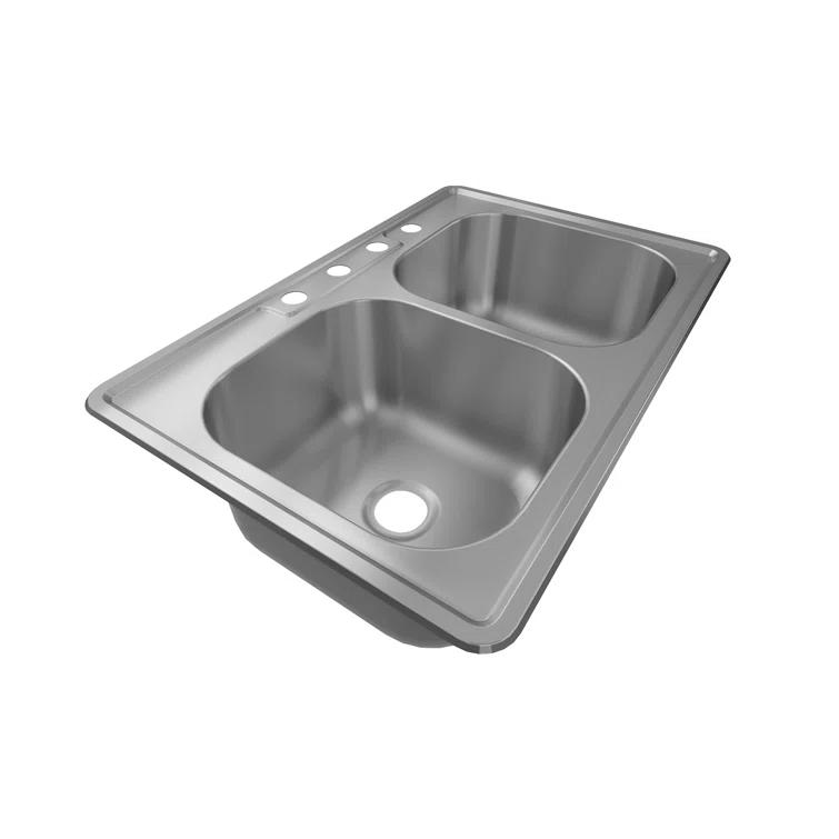 Sinber 33" x 22" Drop In Double Bowl Kitchen Sink with 18 Gauge 304 Stainless Steel Satin Finish