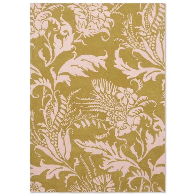 Handmade Yellow and Ivory Floral Wool Area Rug, 8'2" x 11'6"