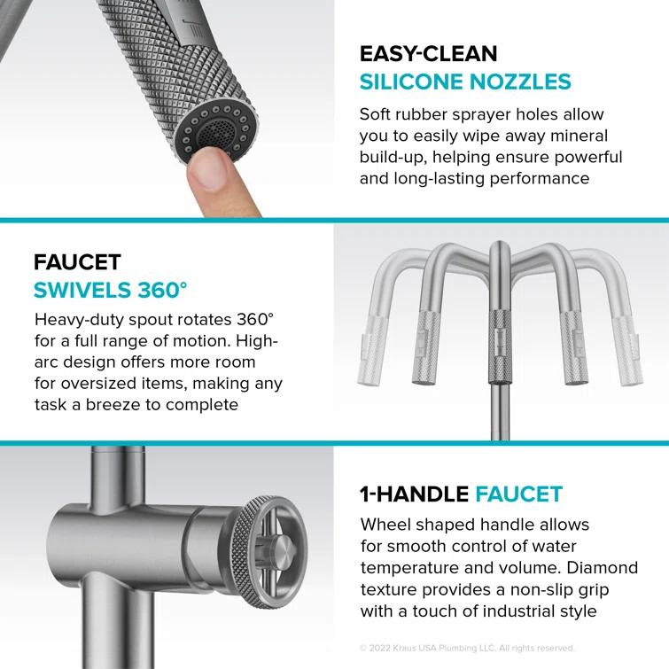Urbix Industrial Pull-Down Single Handle Kitchen Faucet