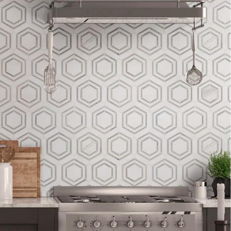 Bianco Dolomite 11" x 13" Polished Marble Mesh-Mounted Mosaic Sheet Tile