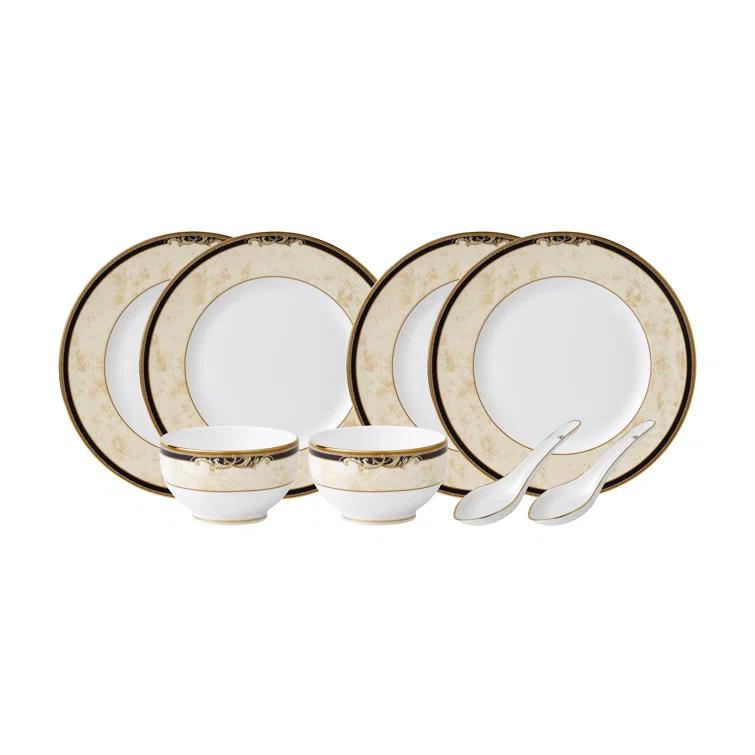 White and Multicolor Porcelain 8-Piece Round Dining Set