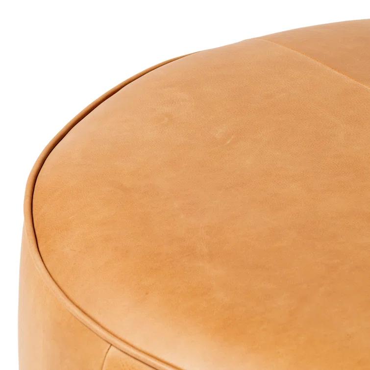 Leah Butterscotch Leather Round Ottoman Coffee Table
