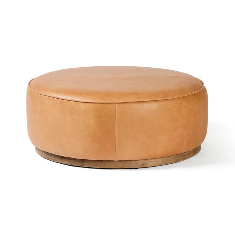 Leah Butterscotch Leather Round Ottoman Coffee Table