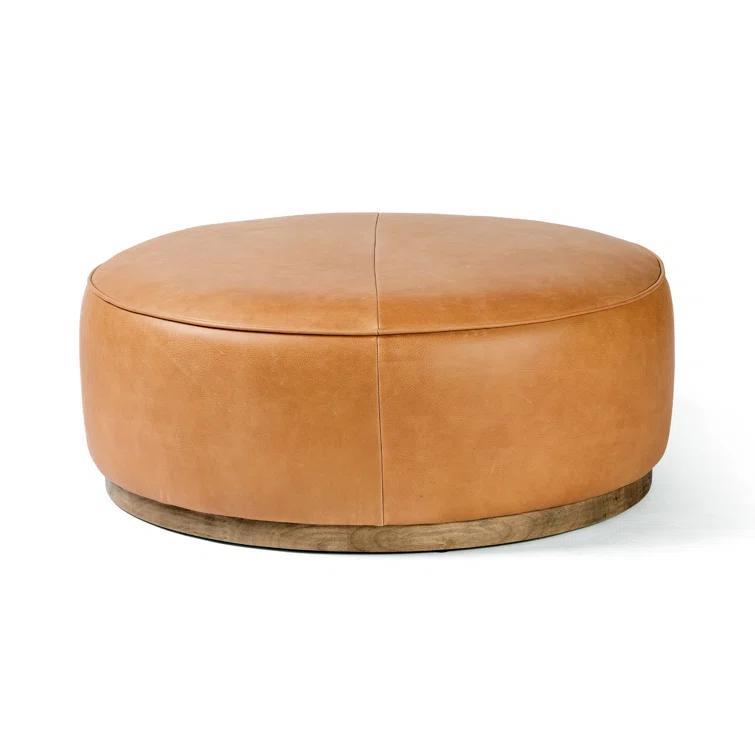 Leah Butterscotch Leather Round Ottoman Coffee Table