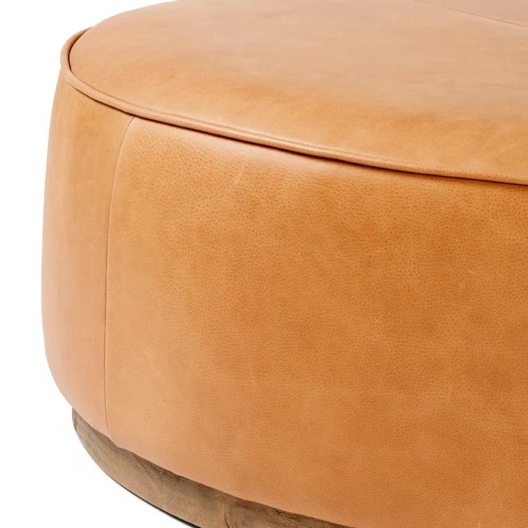 Leah Butterscotch Leather Round Ottoman Coffee Table