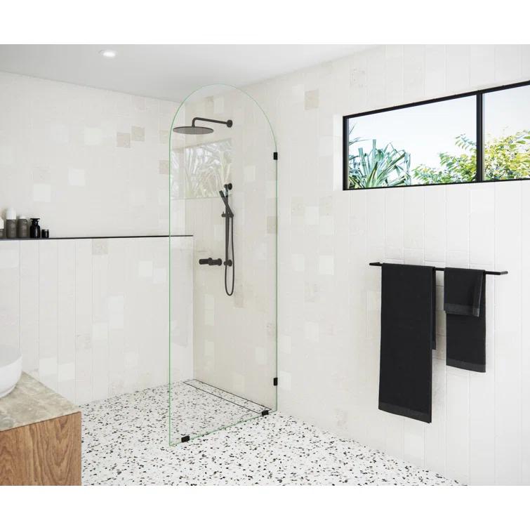 Venus 34 in. x 86.75 in. Fully Frameless Arched Single Fixed Shower Panel