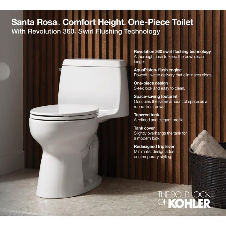 Santa Rosa Comfort Height One-Piece Compact Elongated 1.28 Gpf Toilet With Revolution 360 Swirl Flushing Technology