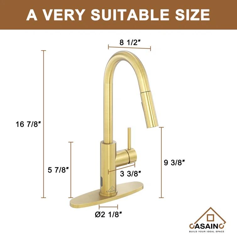 Willow Single-Handle Pull Down Sprayer Kitchen Faucet with Infrared Sensor, Soap Dispenser and Deck Plate