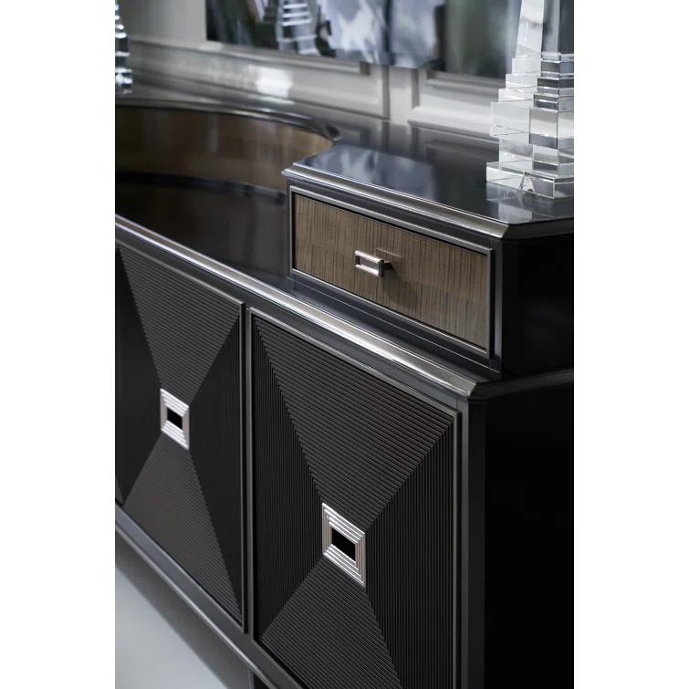 91.5'' Dark Chocolate and Charcoal Solid Wood Sideboard