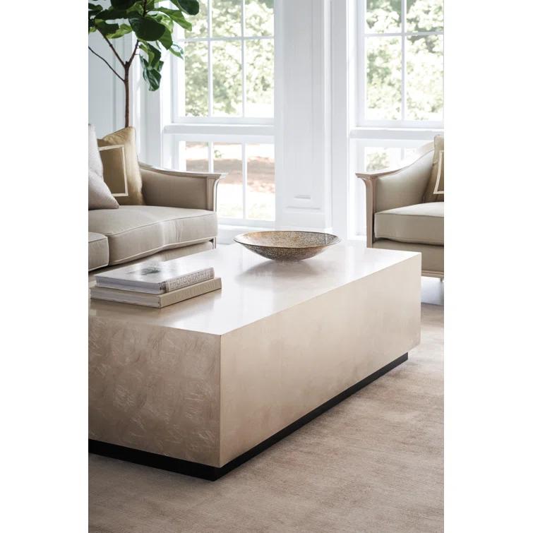 Beige Wood Rectangular Coffee Table with Storage