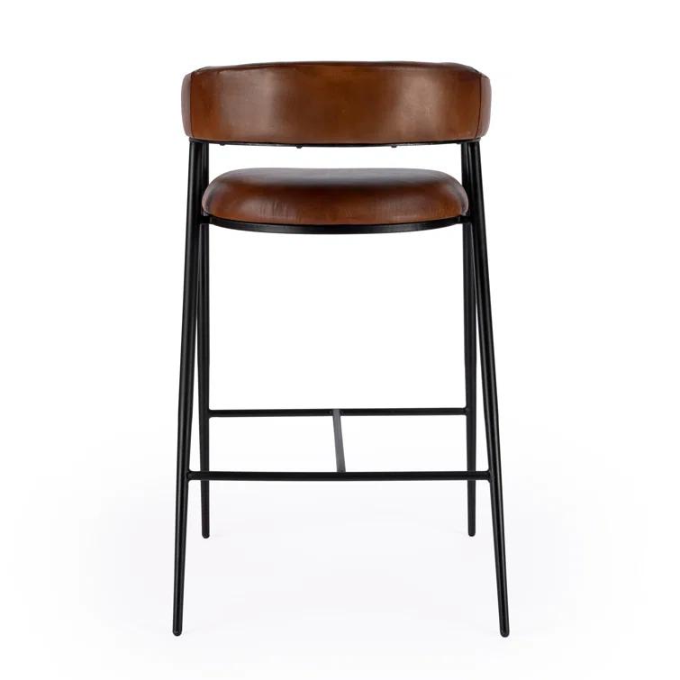 Dallas 28.5" Dark Brown Leather and Black Iron Bar Stool