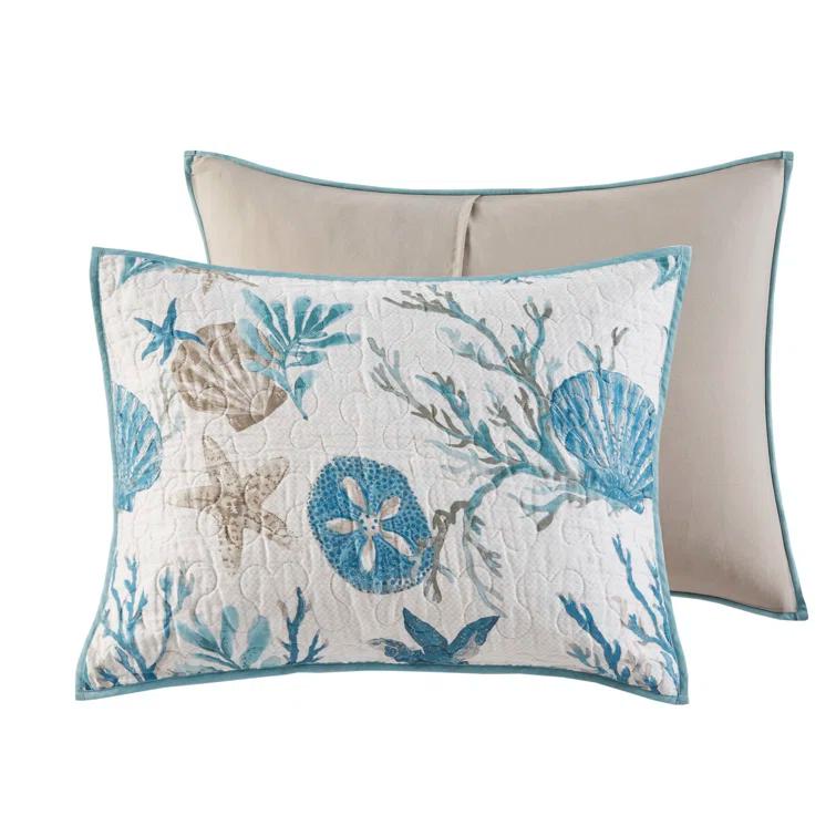 Pebble Beach Cotton Sateen 210 TC Reversible 6 Piece Quilt Set with Throw Pillows