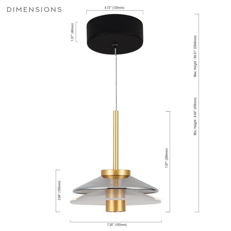 Verona 7-in 100-277V 1-Light ETL Certified Integrated LED Height Adjustable Cone Pendant Lighting