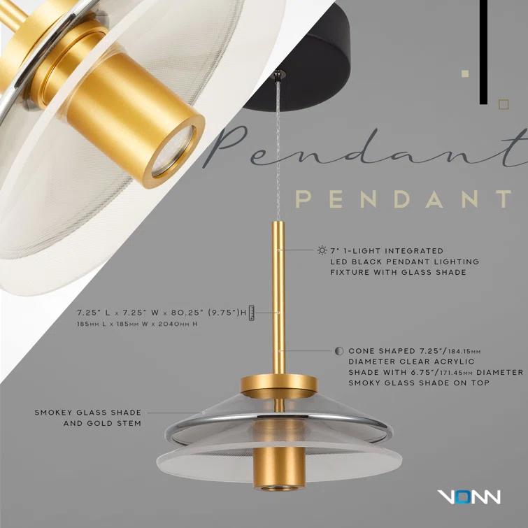 Verona 7-in 100-277V 1-Light ETL Certified Integrated LED Height Adjustable Cone Pendant Lighting
